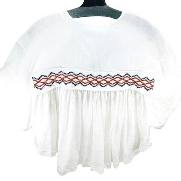 Free People NWT Women's Market Embroidery Trim Tassel Tie V-Neck Tee White Small - Picture 4 of 8